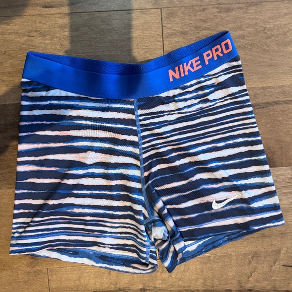 Nike Pro Dri-Fit Size L Shorts Blue/Orange/White - Picture 1 of 2